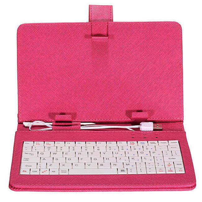 Pouzdro na tablet s USB klávesnicí pro 7″ tablety - růžové - s kazem 1