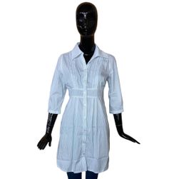 Sukienka Koszulowa Z Jeansami W Paski - Biały Niebieski, Rozmiary Tkaniny KONFEKCJA: ZO_216188-42