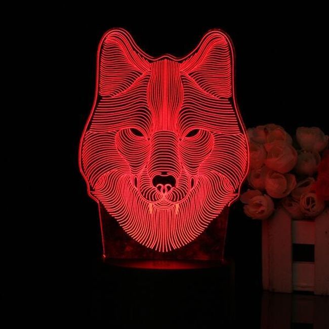 Lampa LED 3D - głowa wilka 1