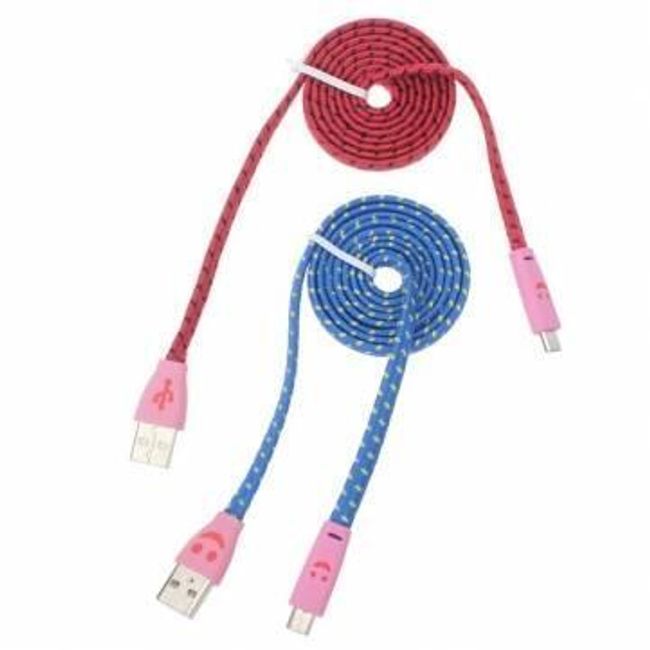 Textilní micro USB kabel se smajlíkem - 2 barvy 1