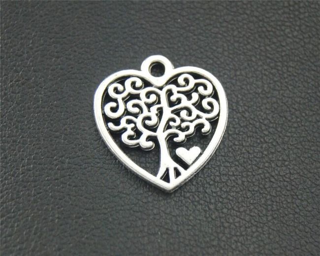 Zawieszka serce z drzewem (10 sztuk) - kolor srebrny 1