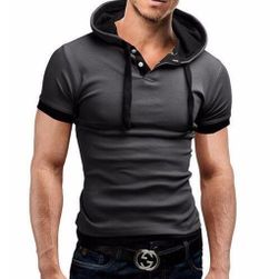 Мъжка модна тениска с качулка и копчета SEDO - черна, размер 8, Размери XS - XXL: ZO_223734-4XL