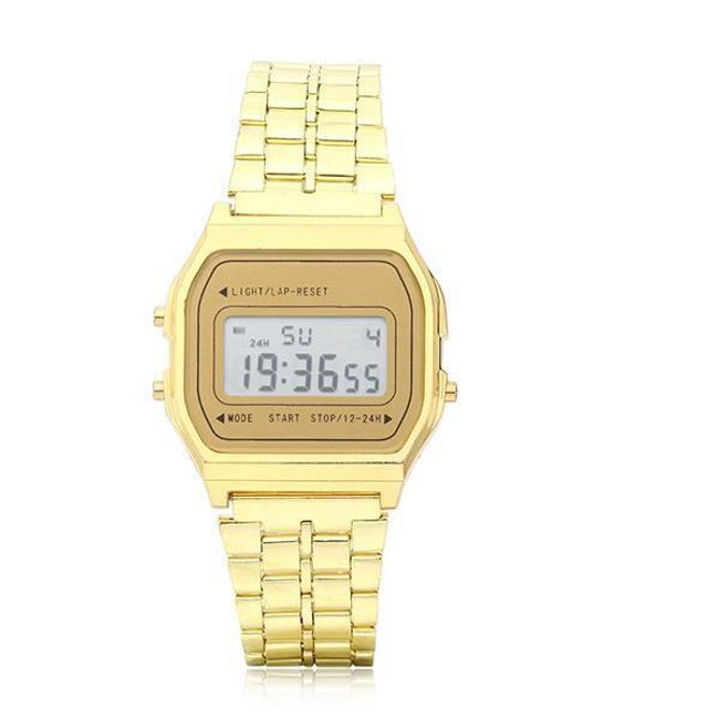 Digitální retro hodinky ve zlaté nebo stříbrné barvě 1