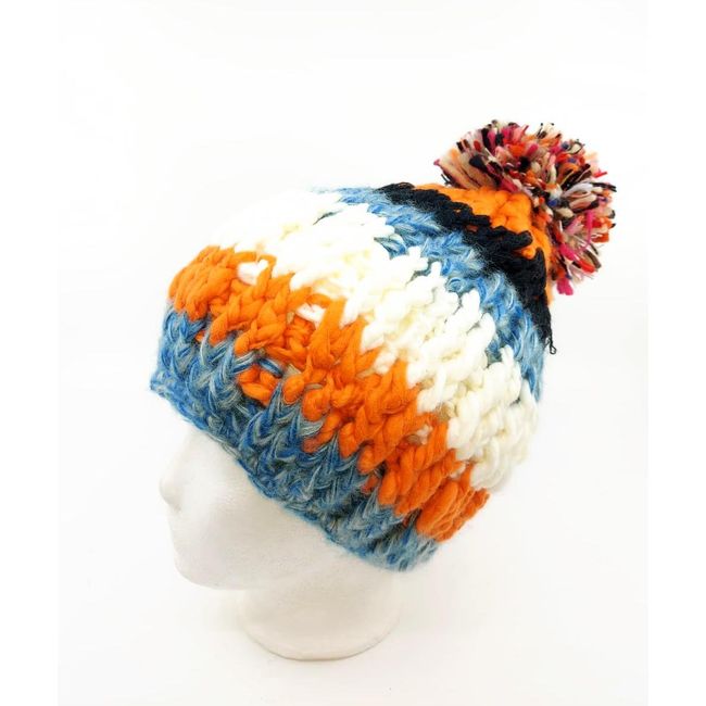 Zimska pletena kapa s pompom - oranžna, naključni odtenek ZO_51922 1