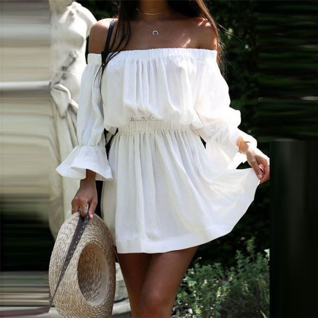 Ženska poletna obleka brez naramnic - bela 1