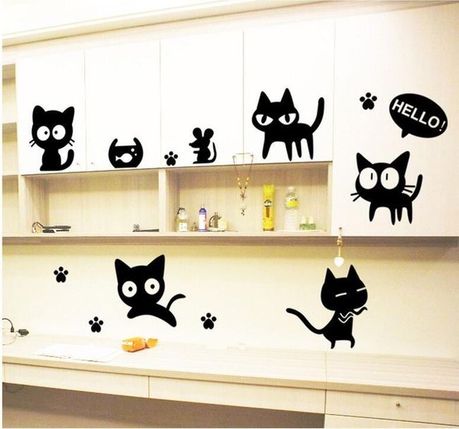 Nálepky na stenu s roztomilými mačkami 1