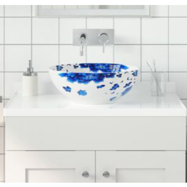 Plošni bijelo-plavi okrugli keramički sudoper Φ 41 x 14 cm ZO_155048 1