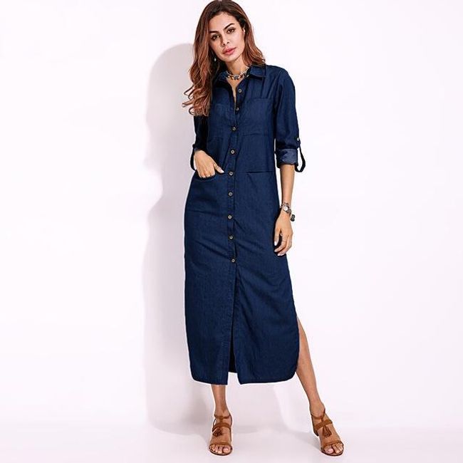 Dlouhé džínové šaty - Tmavě modrá-velikost č. 9 1