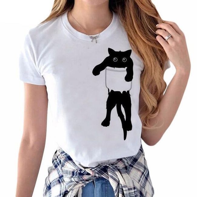 Ženska majica s potiskom mačke - 3 različice 1