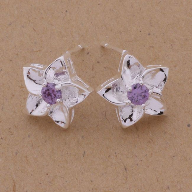 Kolczyki damskie w kształcie kwiatu z fioletowymi kamieniami 1