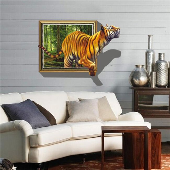 3D samolepka tygra vystupujícího ze zdi 1