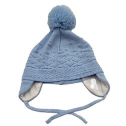 Плетена бебешка шапка, синя с помпон - Sätila, Размери на обувките: ZO_3177bdc2-a60f-11ed-be4b-4a3f42c5eb17