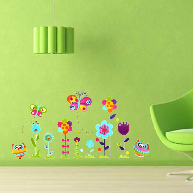 Samolepka na zeď pro děti - Květiny a motýlci  1