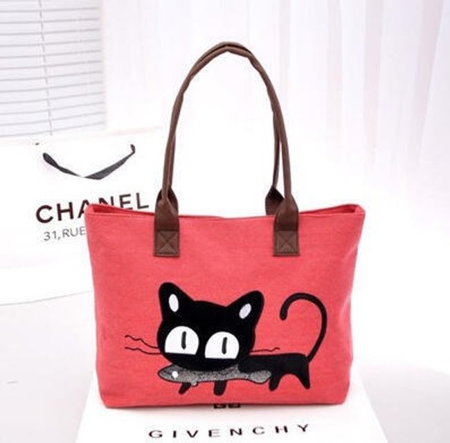 Velká dámská taška s černou kočičkou - červená 1