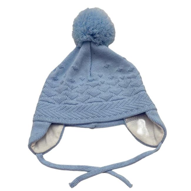 Плетена бебешка шапка, синя с помпон - Sätila, Размери на обувките: ZO_3177bdc2-a60f-11ed-be4b-4a3f42c5eb17 1