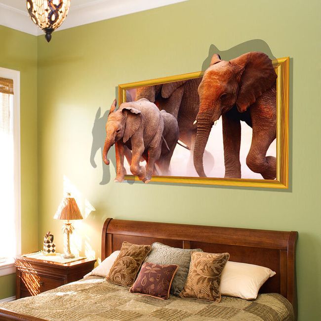 3D samolepka na zeď - Běžící sloni 1
