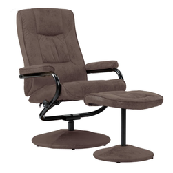 Fotel telewizyjny z podnóżkiem brązowa sztuczna skóra zamszowa ZO_249308-A