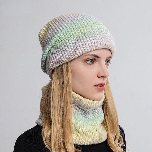 Зимни жени шапки Snood комплекти градиент цвят плетена шапка по-топла мода на открито ветроустойчив дебел вратовръзка боядисване шал шапка за жени SS_1005003622061210 1