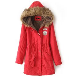 Dámská zimní bunda kožíškem Červená - velikost č. 2, Velikosti XS - XXL: ZO_236235-S