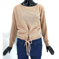 Sweter damski Brave Soul, TOASTED CAMEL ze sznurowanym kołnierzem, rozmiary XS - XXL: ZO_eea6b624-8bfb-11ed-8a56-9e5903748bbe