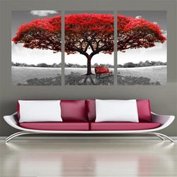 Slika na platnu z rdečim drevesom