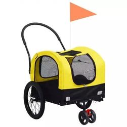 VidaXL kutyakocsi kerékpárhoz és kocogáshoz 2 az 1-ben sárga és fekete színben ZO_92439-A