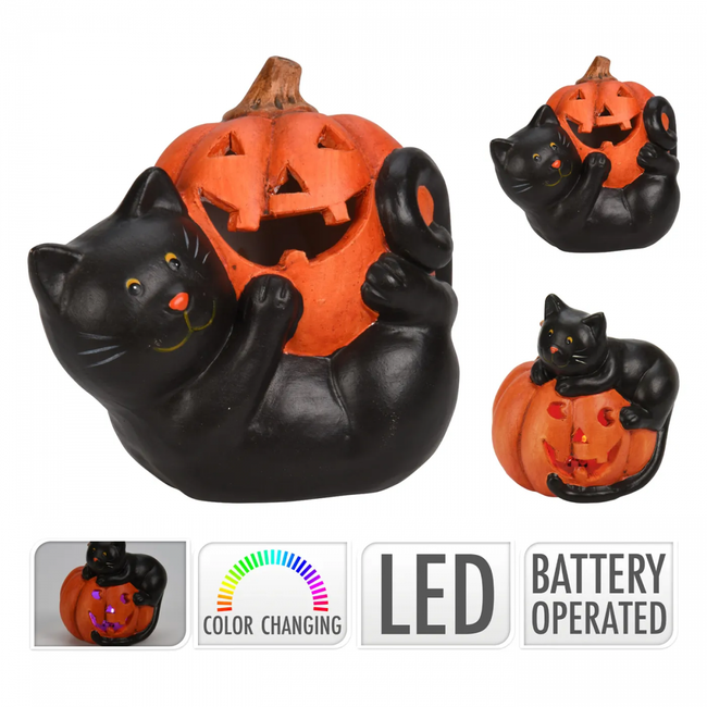 Decor ceramica Dovleac de Halloween cu pisica LED - selectie aleatorie ZO_PN000217 1