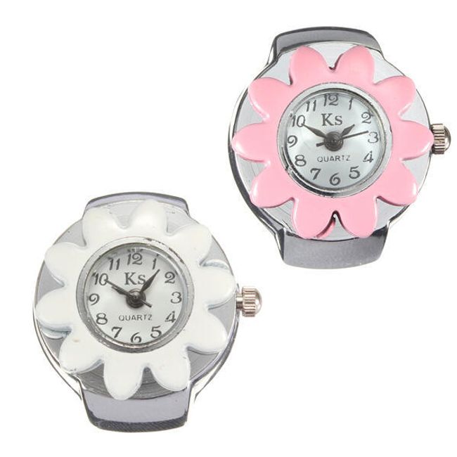 Prstýnkové hodinky s květinou v bílé a růžové barvě 1
