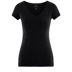 Czarny klasyczny T-shirt z dekoltem w szpic, rozmiary XS - XXL: ZO_253951-XXS