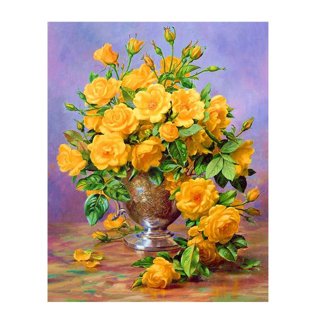 DIY obraz z kamínků - váza s květinami 1