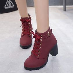 Dámske členkové topánky na podpätku - 4 farby Burgundy - 34, Veľkosti obuvi: ZO_236712-35