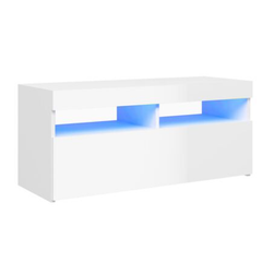 ТВ шкаф с LED осветление бял с висок гланц 90x35x40 cm ZO_804388-A