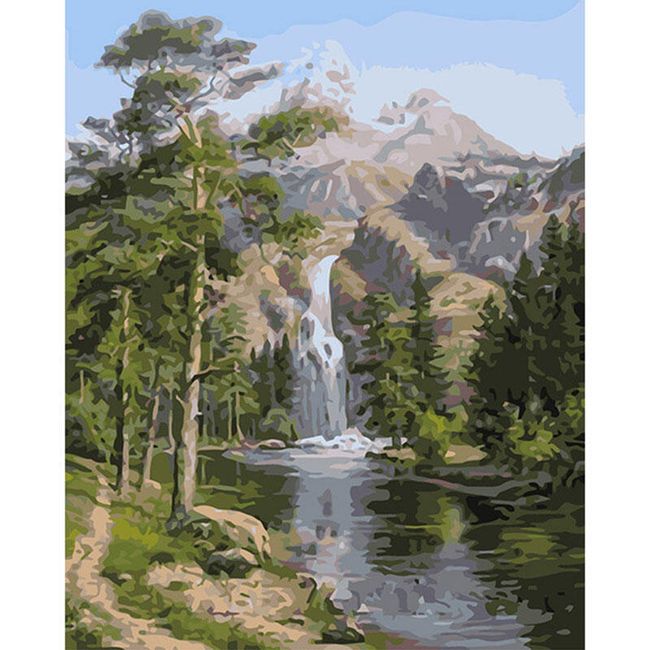 DIY obraz k vybarvení - hory a vodopád 1