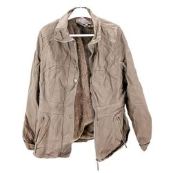 Dámský koženkový kabát ze syntetické kůže - CREATION FRANCAISE - hnědošedý, Velikosti textil KONFEKCE: ZO_98454-42
