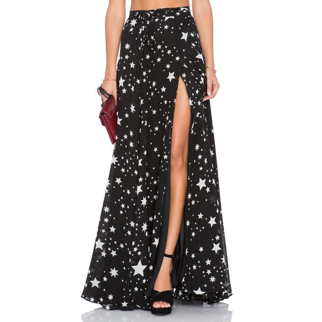 Dámská maxi sukně s hvězdičkami a výrazným rozparkem 1
