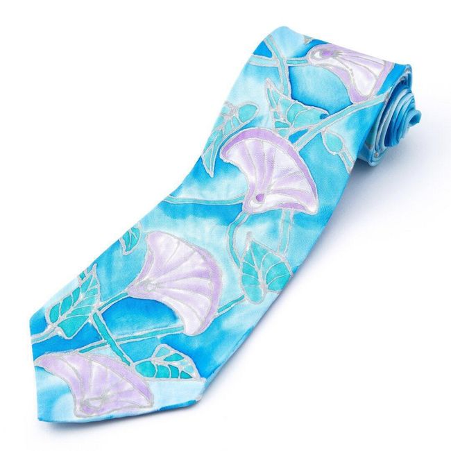 Hodvábna ručne maľovaná kravata Svlačec modrá 1