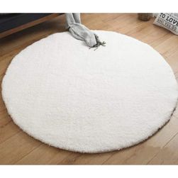 Kulatý koberec do obývacího pokoje s vysokým vlasem 140 cm, bílý ZO_218448