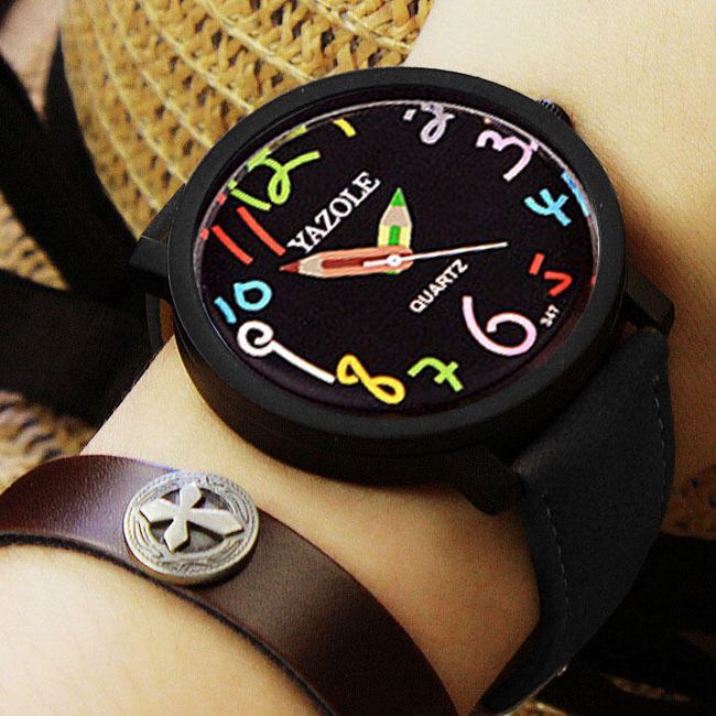 Náramkové hodinky s motivem pastelek s páskem z PU kůže - 4 barvy 1