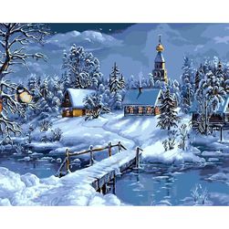 DIY obraz k vybarvení - zimní vesnice