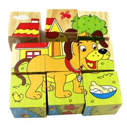 Cuburi din lemn cu animale pentru copii