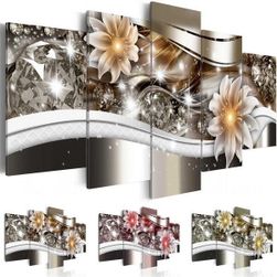 Pânze tablou decorativ cu motiv floral și diamante - 5 bucăți - fără resort si rame