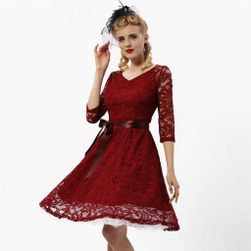 Vintage šaty s trojštvrťovými rukávmi - 5 farieb Burgundy - veľkosť 2, veľkosti XS - XXL: ZO_232569-S