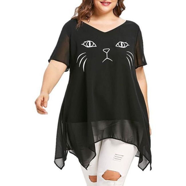 Дамска тениска с котенце в плюсови размери 1