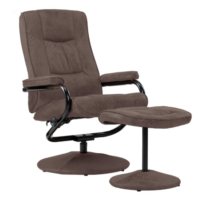 Fotel telewizyjny z podnóżkiem brązowa sztuczna skóra zamszowa ZO_249308-A 1