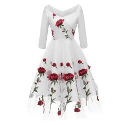 Дамска рокля с бродерия от рози - 3 цвята Бяло - размер 4, Размери XS - XXL: ZO_229692-L