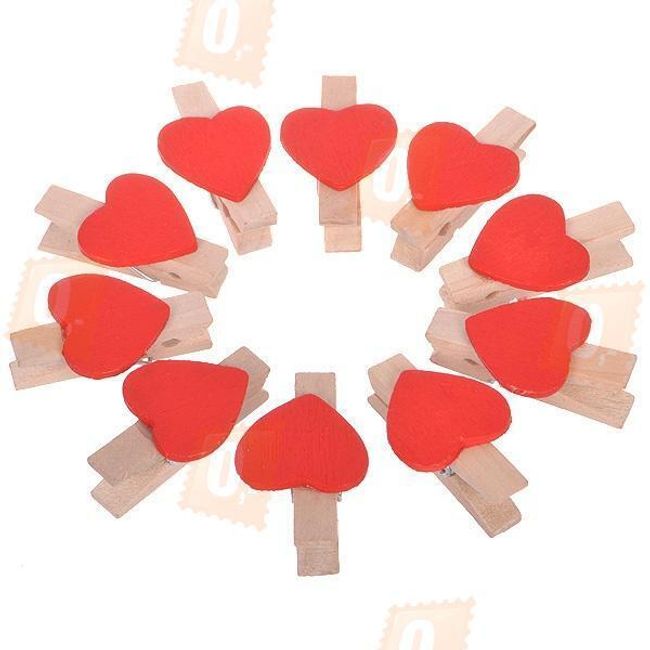 Dekorativní dřevěné kolíčky s ozdobnými srdíčky - 10 kusů Červená 1