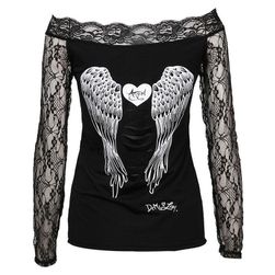 Női póló angyal szárnyakkal és hosszú csipke ujakkal