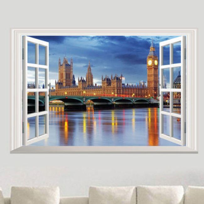 Nálepka na stenu - Okno s výhľadom na Londýn 1