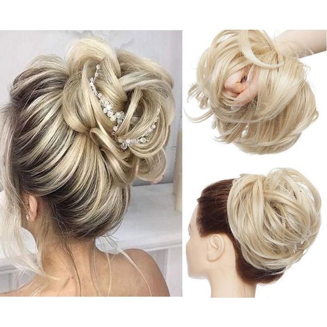 Messy Bun Postiță cu bandă de cauciuc, blond cenușiu și blond decolorat ZO_239089 1