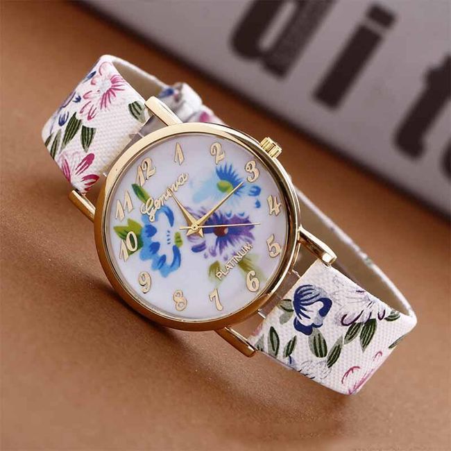 Květinové dámské hodinky v modrých barvách 1